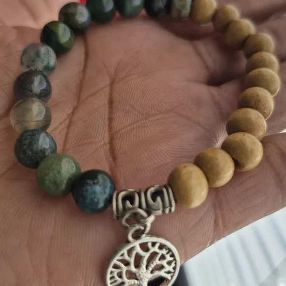 Tree Of Life Braclet! Handmade With Natural Moss Agate And Mala Beads! - Picture 11 of 12